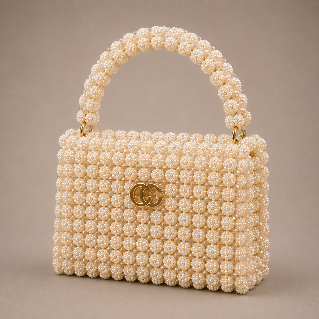 Ceylan Ivory Pearl Clasp bag, angled view