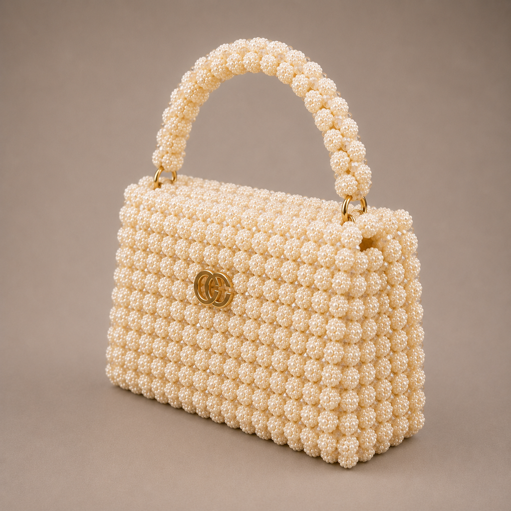 Ceylan Ivory Pearl Clasp bag, three-quarter view