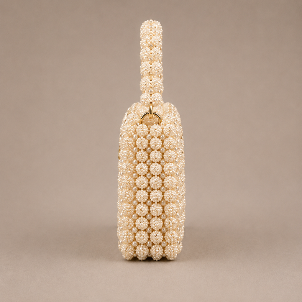 Ceylan Ivory Pearl Clasp bag, side profile